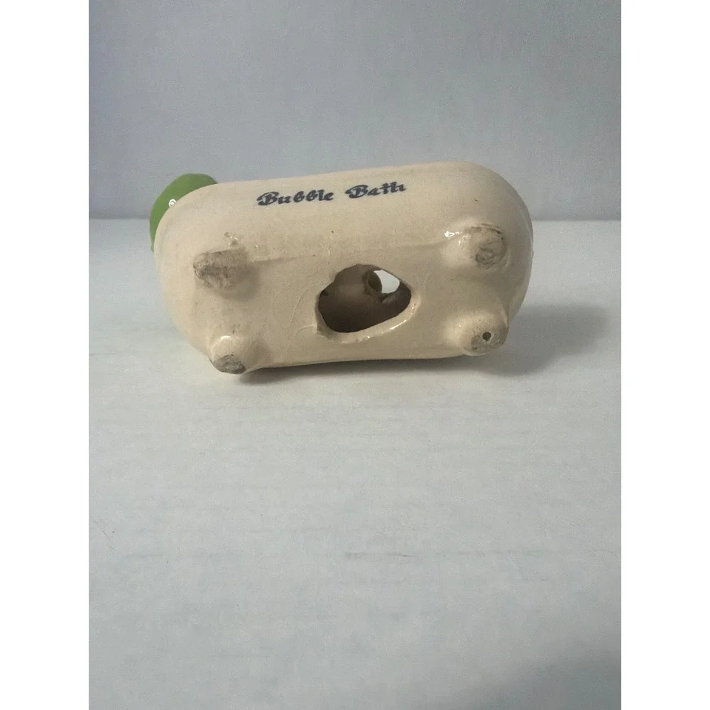 Vintage Ceramic Frog in Bathtub Soap Dish Reading Wall Street Journal Newspaper